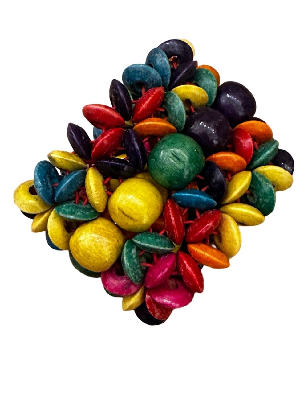 Colorful Wide Wooden Beaded Flower Bracelet